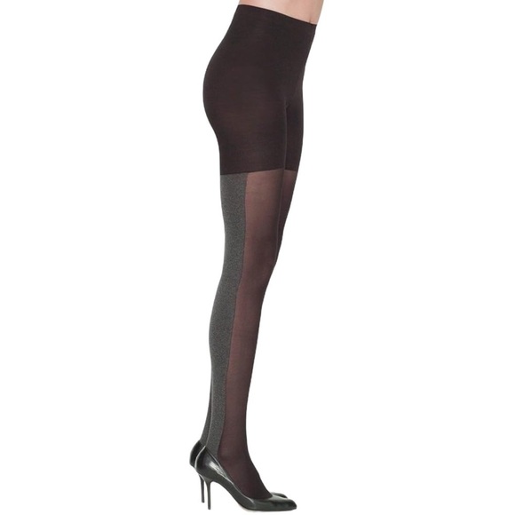 NEW SPANX Women's Heathered Contrast Tight-End-Tights in Black/Gray Size A - Picture 1 of 8